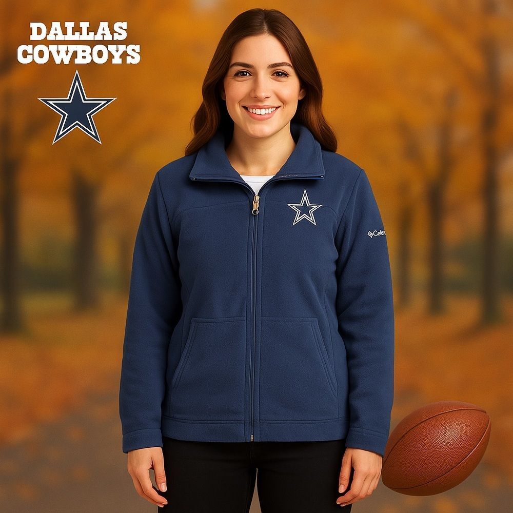 Columbia Dallas Cowboys Navy Blue Fleece Zip Pocket Jacket L